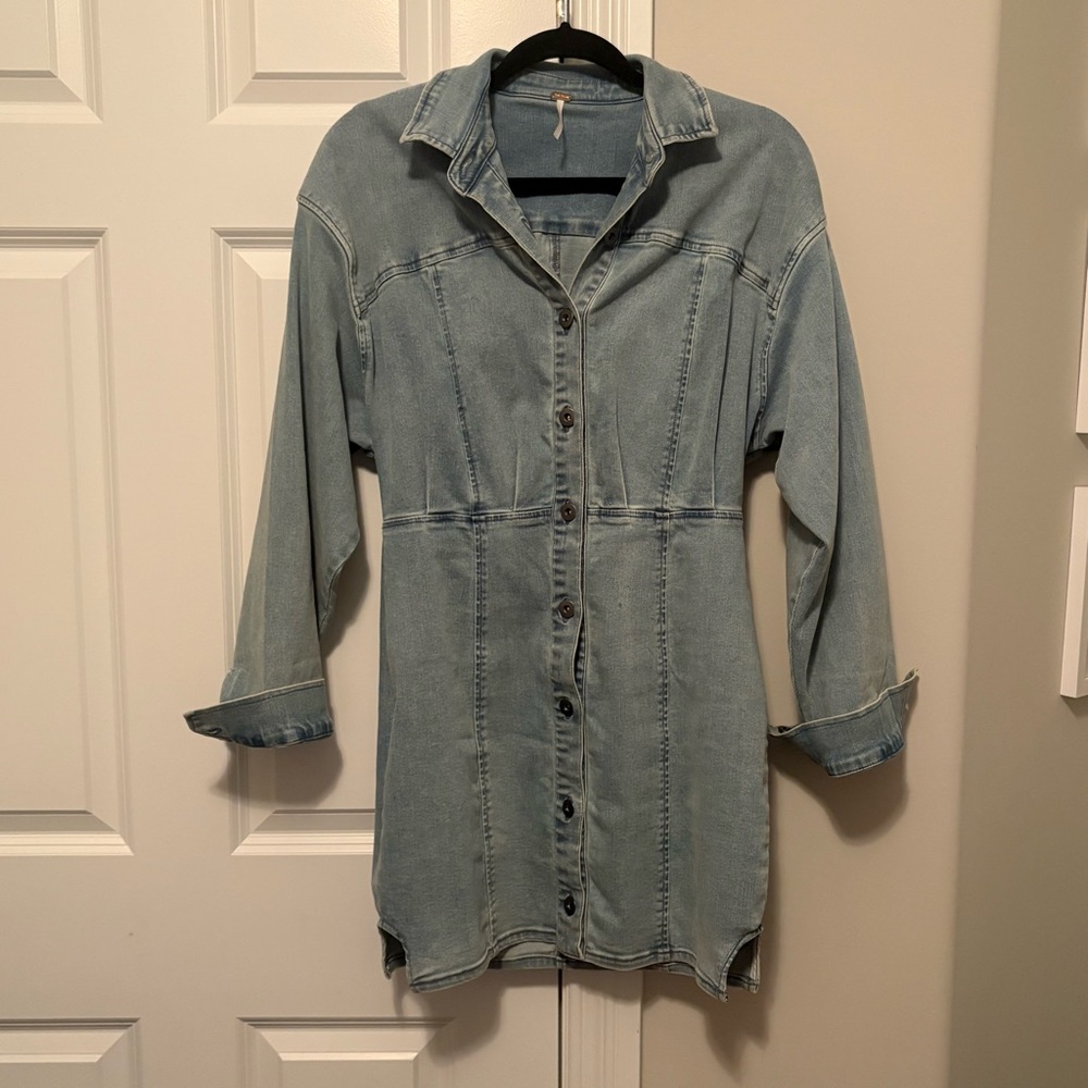 Free People Light Blue Denim Mini Dress - Picture 3 of 4